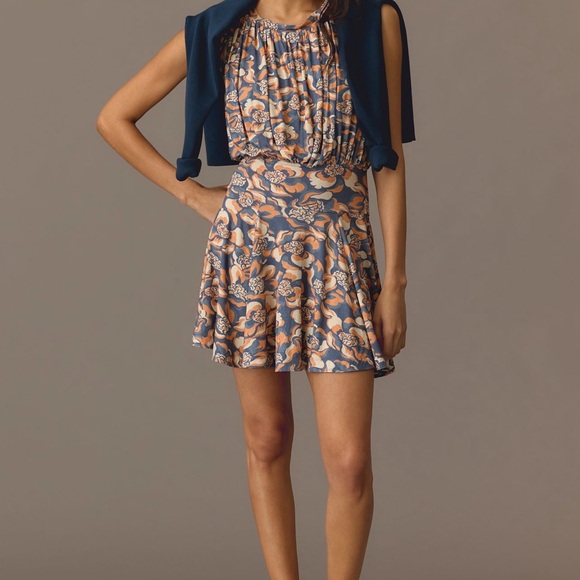 Anthropologie Blue and Orange Mini Dress - Picture 1 of 9